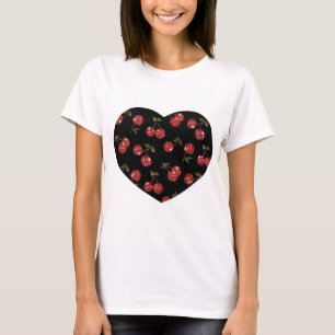 T-shirt RAB Rockabilly Cerejas Muito Vermelhas Em Preto