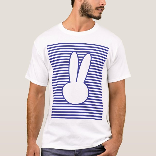 T-shirt Rabbit branco e padrão de faixas azuis (Frente)
