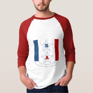 T-shirt raglan blanc rouge DESIGN EUA