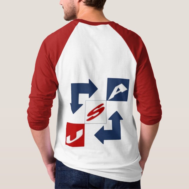T-shirt raglan blanc rouge dos homme  DESIGN  USA (Verso)