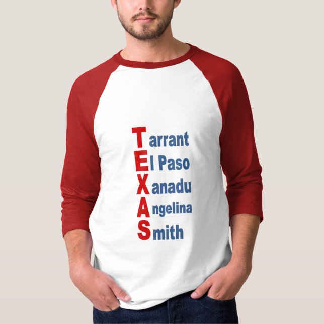 T-shirt  raglan blanc rouge  TOURISME  TEXAS (Frente)