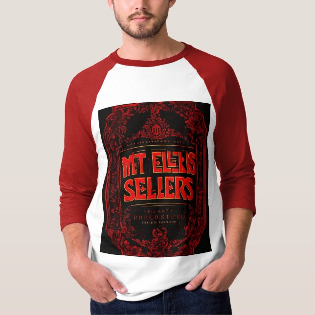 T-Shirt Raglan de Capa básica 3/4 para homens—um e (Frente)