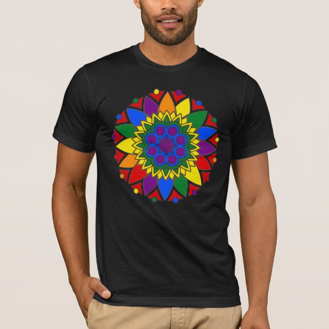 T-shirt Rainbow Mandala LGBT Primário Cores III (Frente)