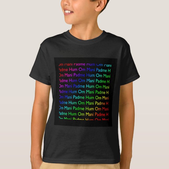 T-shirt Rainbow Om Mani Padme Hum (a preto) (Frente)