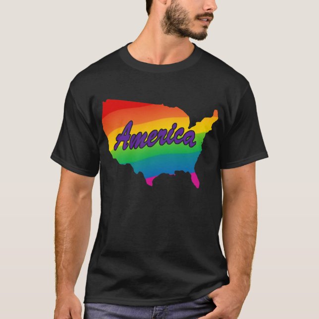 T-shirt Rainbow State Outline America (Frente)