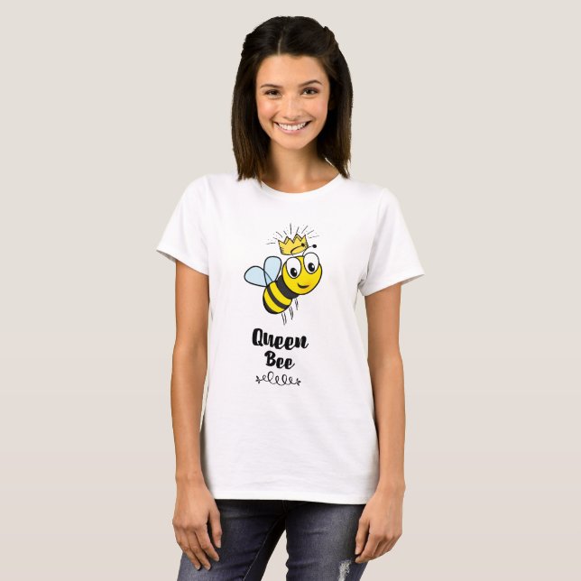 T-shirt Rainha Bee Cute Bumble Bee com Coroa (Frente Completa)
