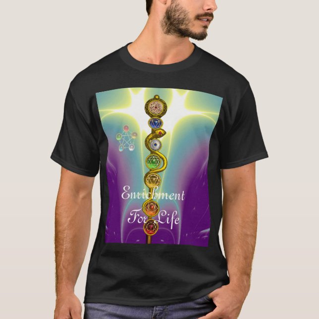 T-SHIRT RAIO DE ASCLEPIUS 7 CHAKRAS, YOGA, ENERGIA ESPIRIT (Frente)