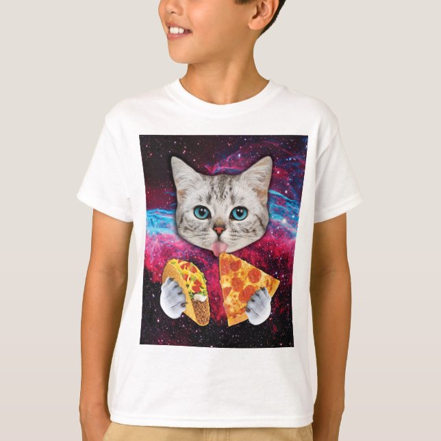 T-shirt raro do Taco da pizza do gato do olhar (Frente)