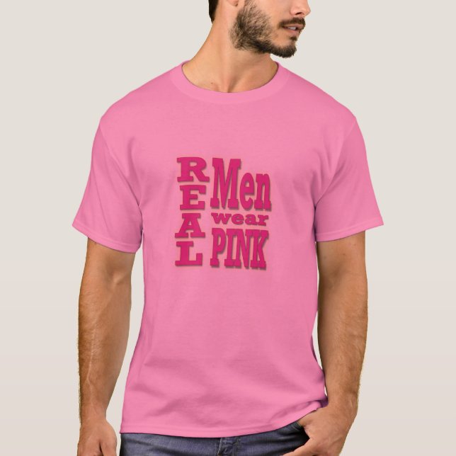 T-shirt real do rosa do desgaste de homens - texto (Frente)