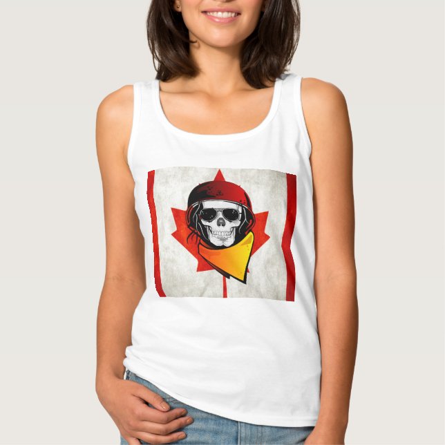 T-shirt Rebel Skull - Bandeira Canadiana Incomodada (Frente)
