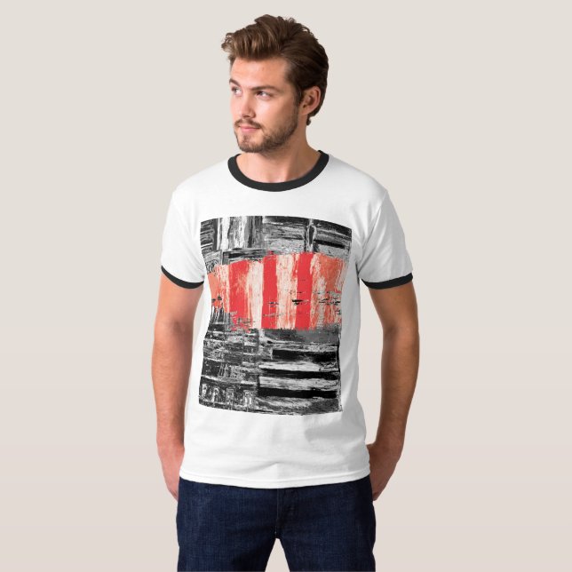 T-Shirt – Red Pulse Abstract Design (Frente Completa)