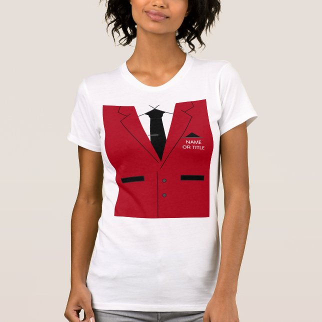T-Shirt Red Suit e Tie Engraçado - Texto de Nome P (Frente)