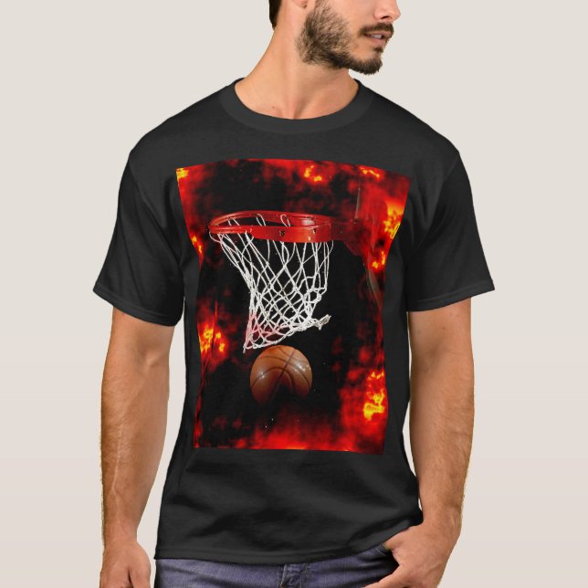 T-shirt Rede de Basquete, Ball & Flames (Frente)