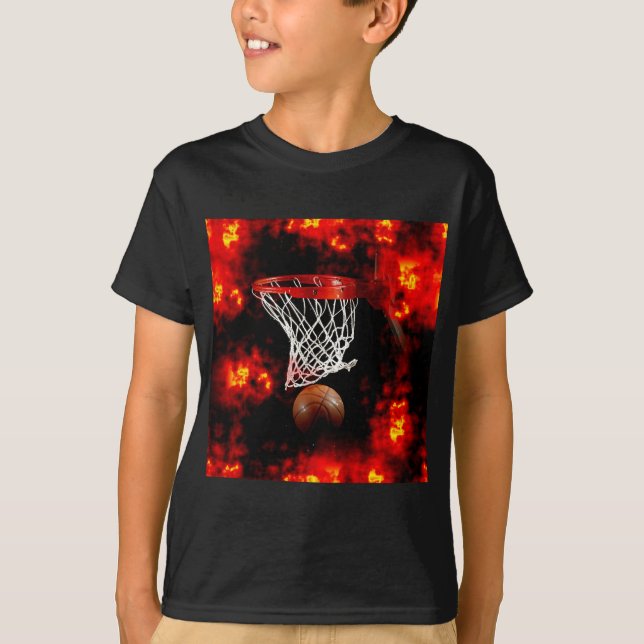 T-shirt Rede de Basquete, Ball & Flames (Frente)