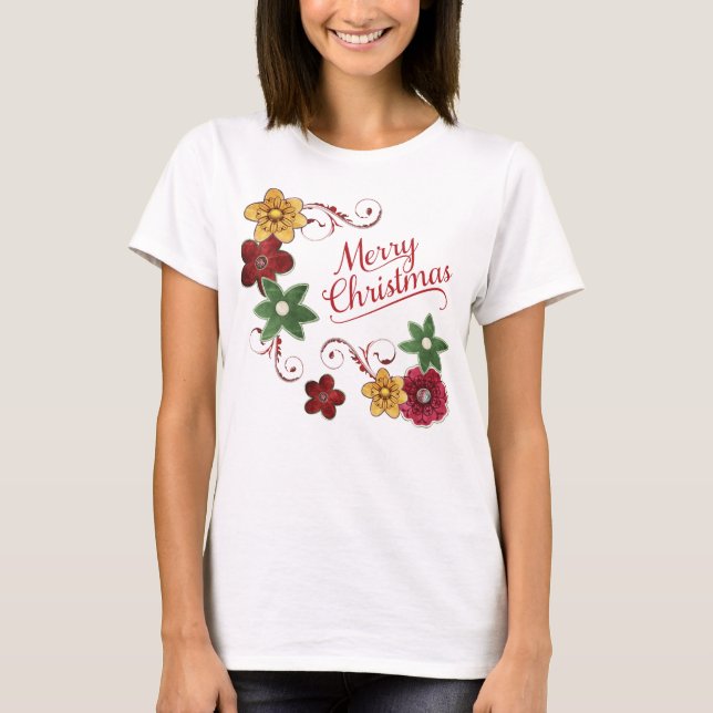 T-shirt Redemoinho floral brilhante do Natal (Frente)