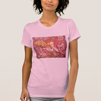 T-shirt Redhead entre flores, Alphonse Mucha