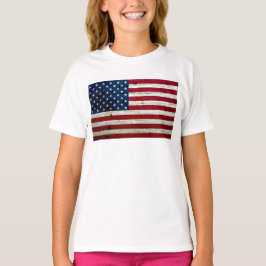 T-shirt Refrigere a madeira afligida da bandeira americana