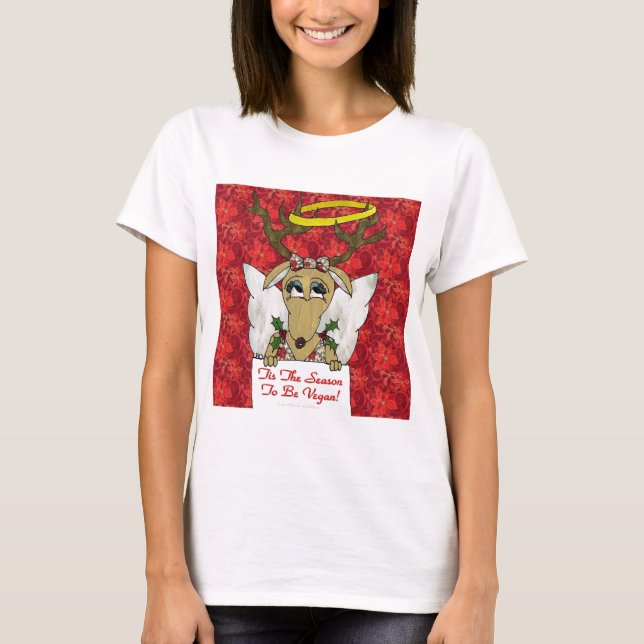 T-shirt Reindeer Angel Tis A Época de Ser Vegan (Frente)