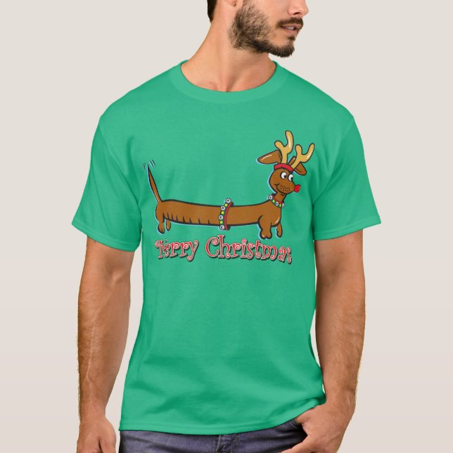 T-shirt Reindeer Christmas Doxie (Frente)