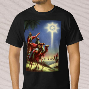 T-shirt Religião Vintage, Homens Sábios com Estrela de Bel