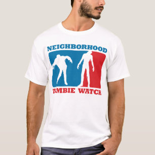 T-shirt Relógio do zombi da vizinhança - vermelho e azul