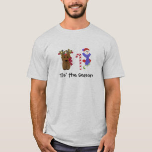 T-shirt Rena de Natal Fofa e Boneco de Neve