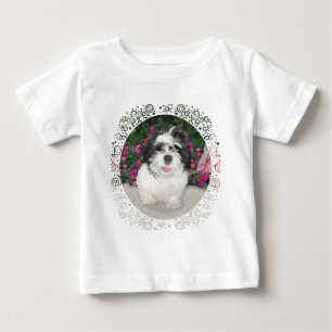 T-shirt Resgate de cachorro filhote Shih Tzu preto e branc