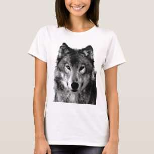 T-shirt Retrato do Lobo Negro e Branco