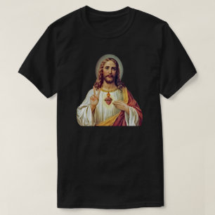 T-shirt Retrato do Sagrado Coração de Jesus Sinal de Paz