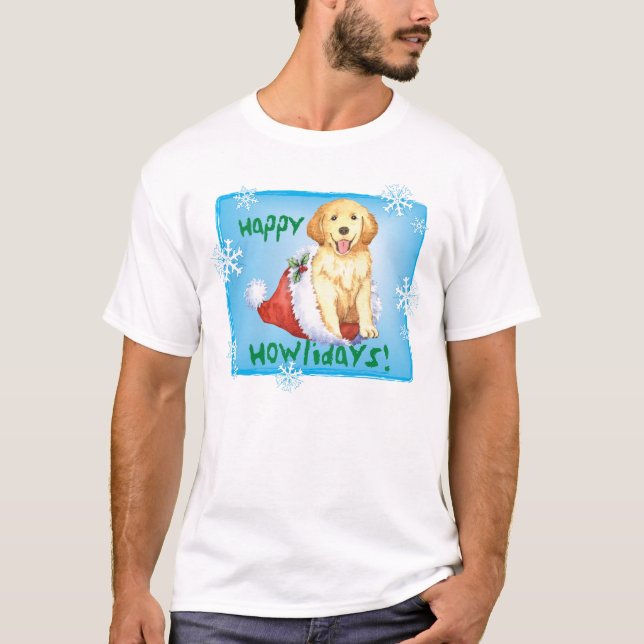 T-shirt Retriever de Ouro Feliz Howliday (Frente)