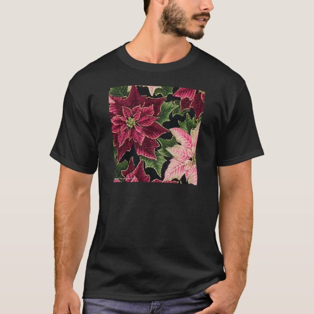 T-shirt Retro 50 Poinsettia Burgundy Rosa (Frente)