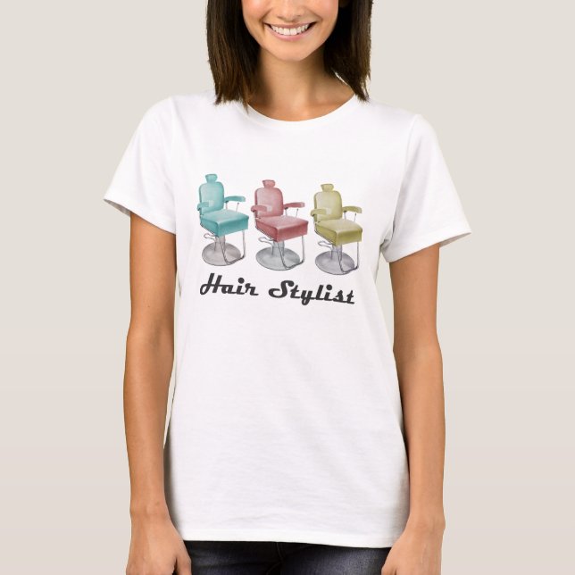 T-shirt retro da cadeira do cabeleireiro do (Frente)