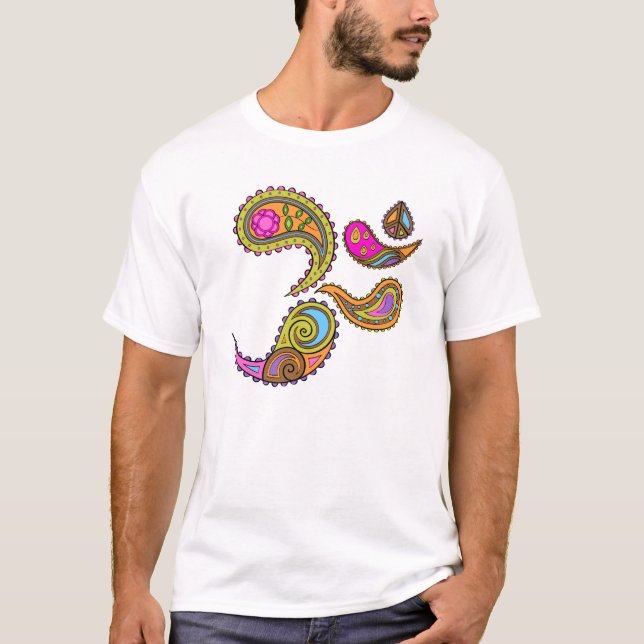 T-shirt retro da ioga de Paisley OM (Frente)