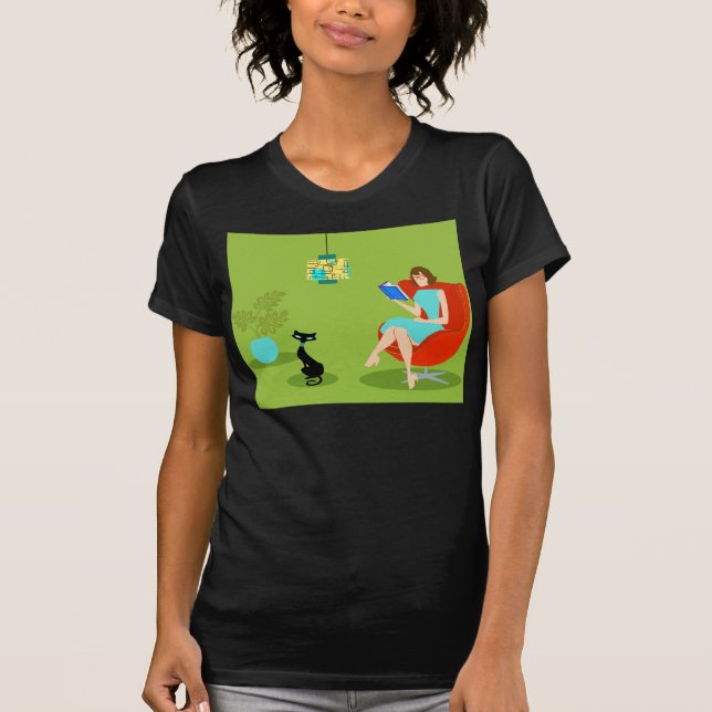 T-shirt retro da mulher da leitura (Frente)