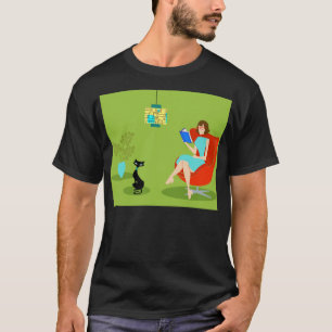 T-shirt retro da mulher da leitura