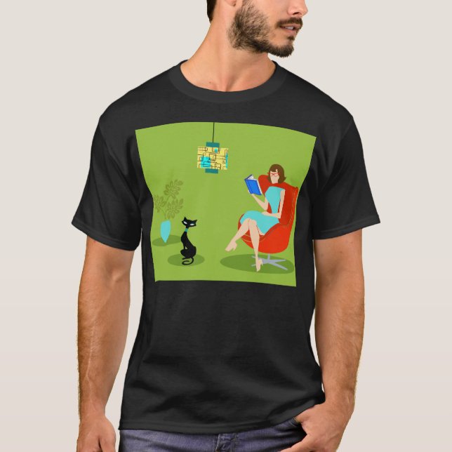 T-shirt retro da mulher da leitura (Frente)