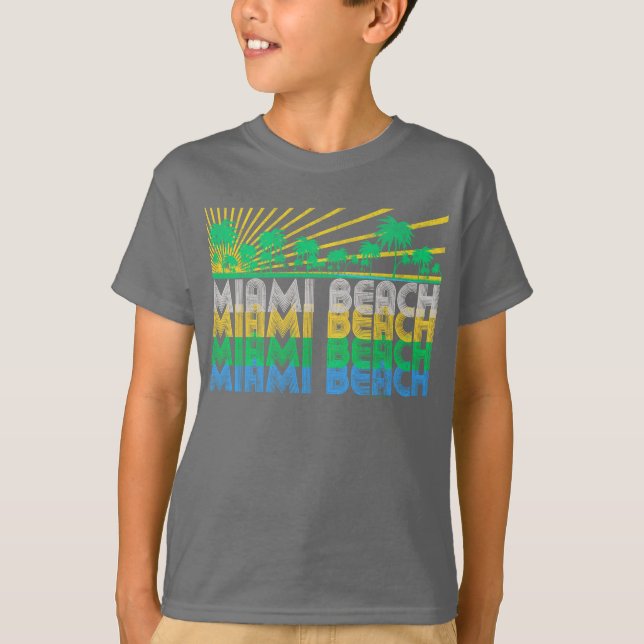 T-shirt retro de Miami Beach Florida do verde (Frente)
