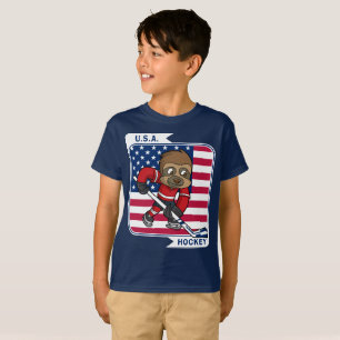 T-shirt Retro EUA Sloth Ice Hockey