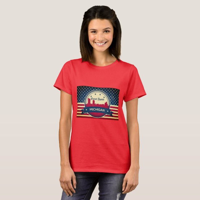 T-shirt Retro Grand Rapids Michigan Skyline (Frente Completa)