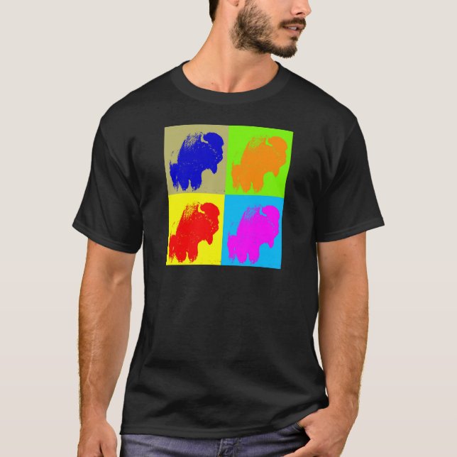 T-shirt Retro Pop Art Bison Buffalo Trabalho de arte (Frente)