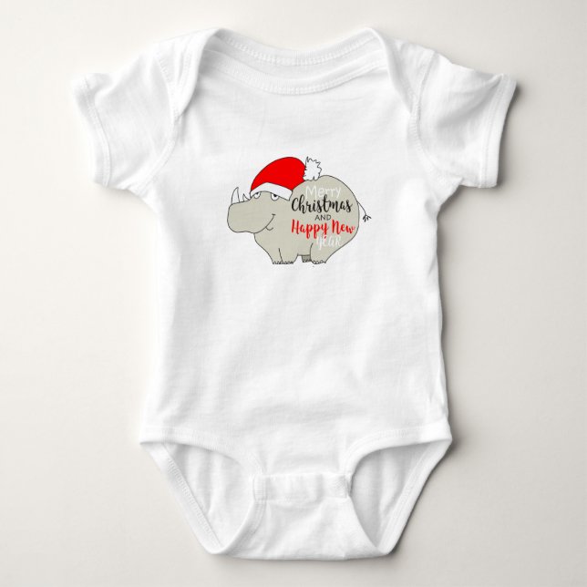 T-shirt Rhino Cute Cartoon Natal (Frente)