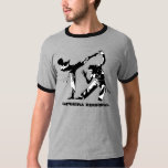 T-shirt Ringer Regional da Capoeira<br><div class="desc">Par de capoeiristas rendido em silhueta de duotone em uma lágrima de rena com as palavras "Regional de Capoeira" abaixo. Texto e camisa personalizáveis.</div>