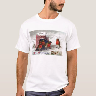 T-shirt Robins ingleses abaixo do natal vintage do