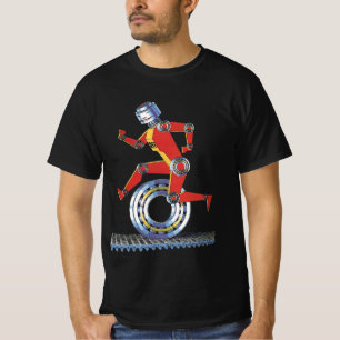 T-shirt Robô Vintage Science Fiction Running with Wheel