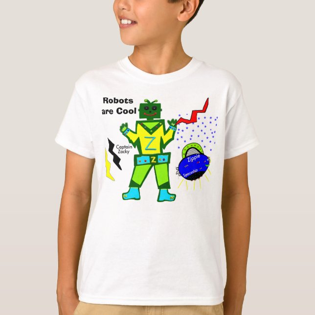 T-shirt Robôs São Legal Capitão Zacky Green Boy Robot (Frente)