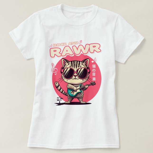 T-Shirt Rock & Rawr Cat Básico feminino (Frente do Design)