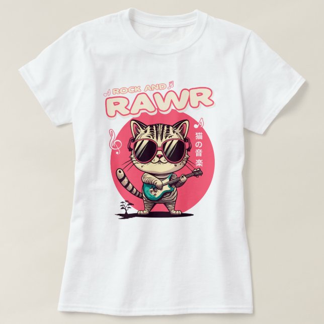 T-Shirt Rock & Rawr Cat Básico feminino (Frente do Design)