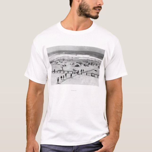 T-shirt Rockaway, cena da praia de Oregon e nadadores (Frente)