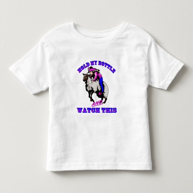 T-shirt Rodeo Cowgirl Mutton Bustin" Botão Vigia Isto (Frente)