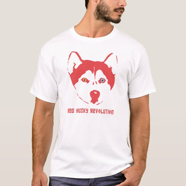 T-shirt ronco vermelho do branco da revolução (Frente)